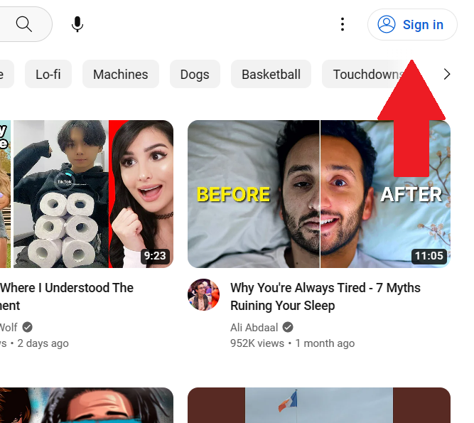 Signing in to YouTube
